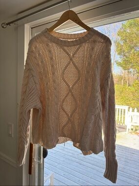 La Hearts Soft Cream Cable Scoop Neck Pullover